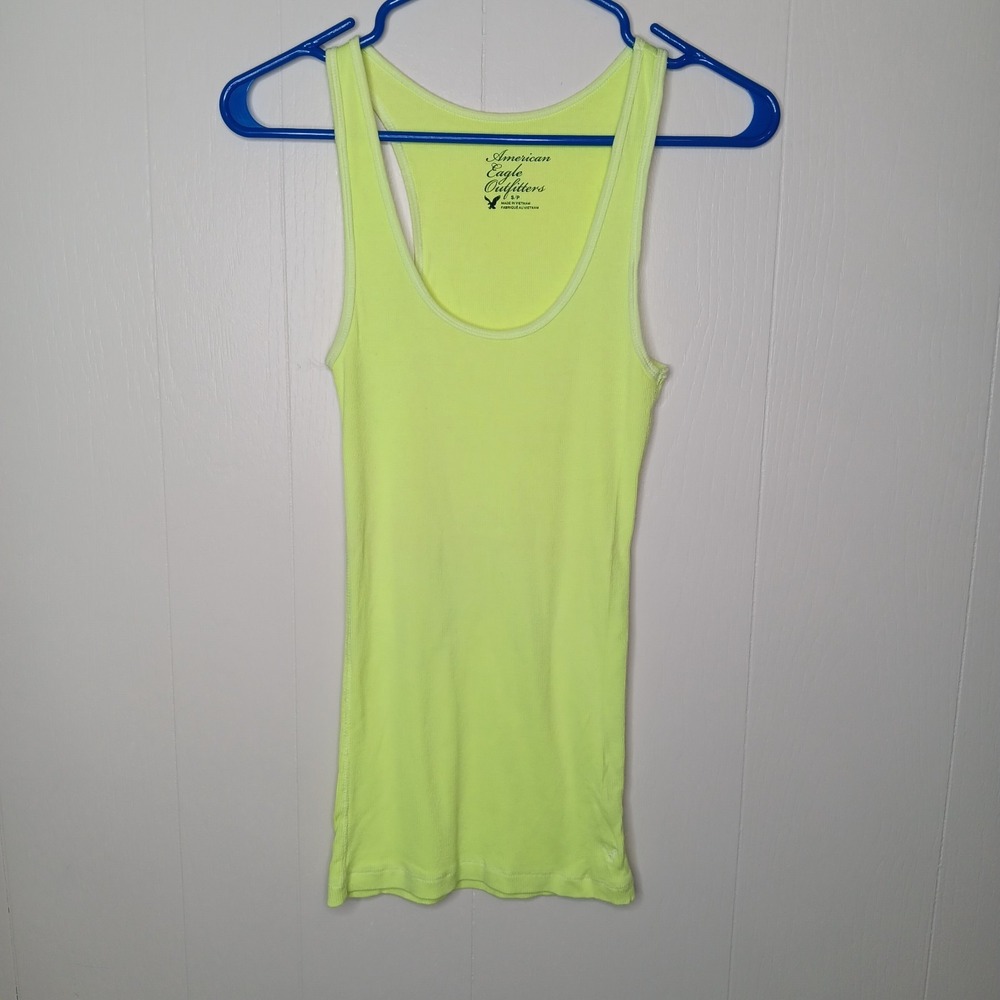American Eagle Outfitters Y2K Ribbed Racerback Long Tank Top In Yellow Small